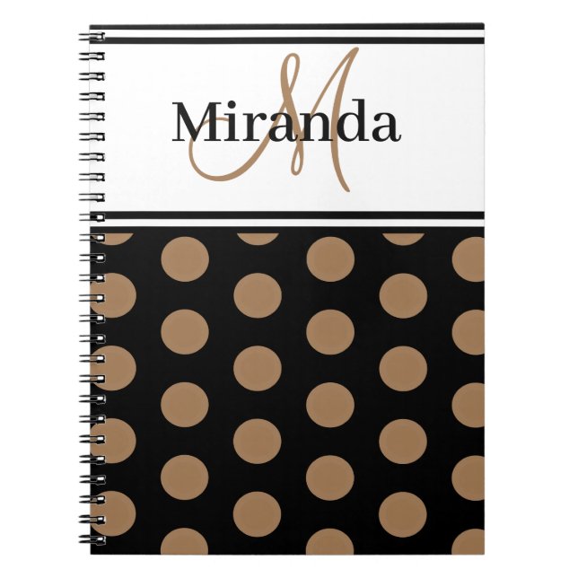 Cuaderno Guión Monograma Polka marrón puntos Blanco negro (Frente)