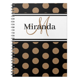 Cuaderno Guión Monograma Polka marrón puntos Blanco negro