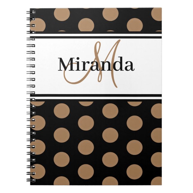 Cuaderno Guión Monograma Polka marrón puntos Blanco negro (Frente)