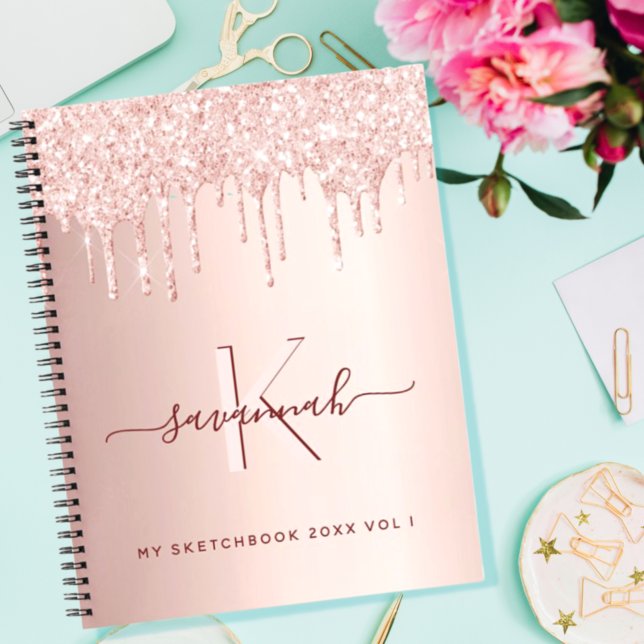 Cuaderno Guión monograma rosado purpurina rosa de oro (Subido por el creador)