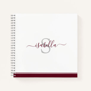 Cuaderno Guión monogramado inicial elegante Borgoña