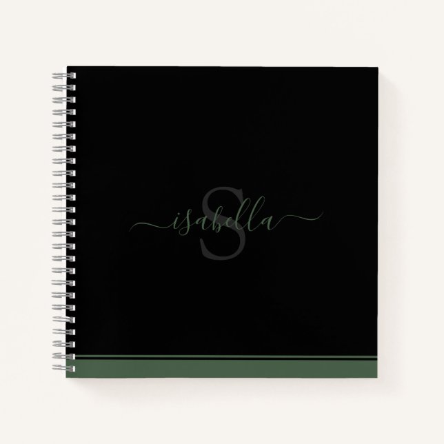 Cuaderno Guión monogramado inicial elegante Evergreen (Anverso)