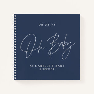 Cuaderno Guión para la ducha de bebé invitado azul marino m