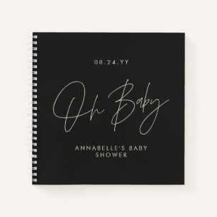 Cuaderno Guión para la ducha de bebé invitado blanco y negr