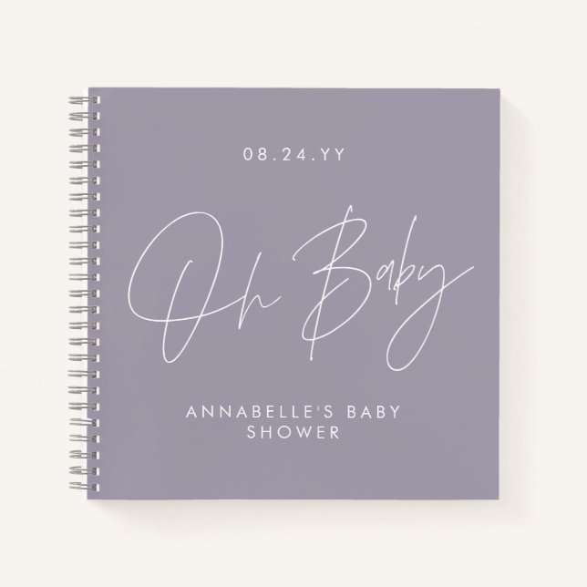 Cuaderno Guión para la ducha de bebé invitado lilac violeta (Anverso)