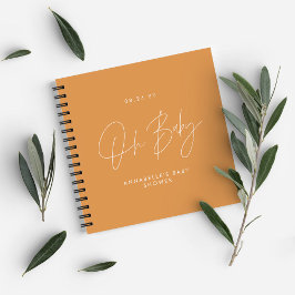 Cuaderno Guión para la ducha de bebé naranja moderno negrit