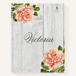 Cuaderno Guión personalizado de floral rosada de madera rus