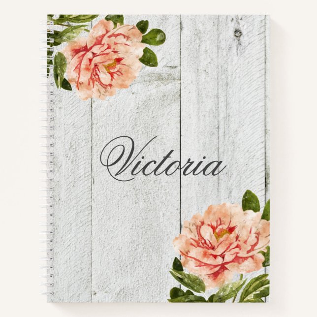 Cuaderno Guión personalizado de floral rosada de madera rus (Anverso)