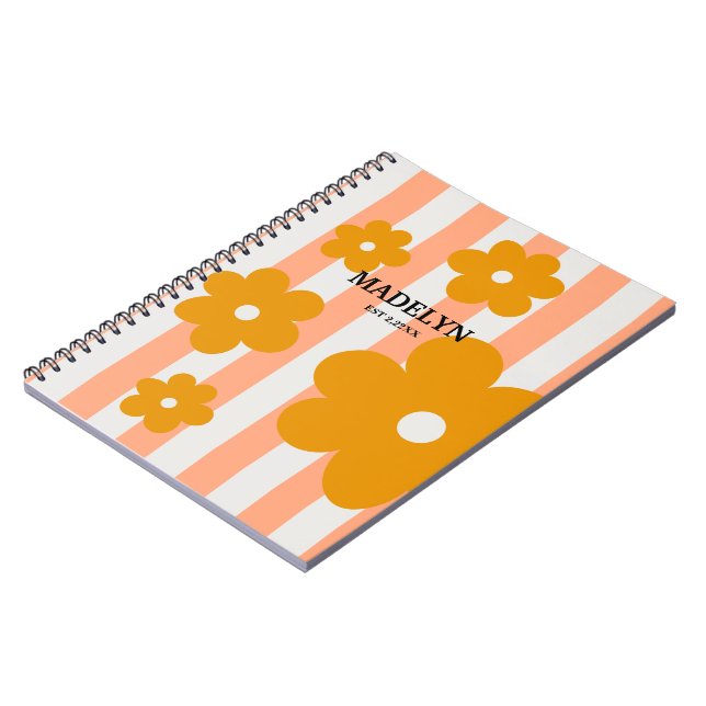Cuaderno Guión personalizado de rayas rosas y flores amaril (Lado Izquierdo)