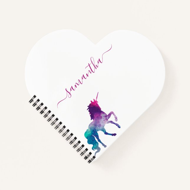 Cuaderno Guión unicornio morado en blanco (Anverso)