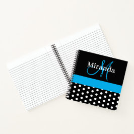 Cuaderno Guiones de monograma azul blanco negro con puntos 