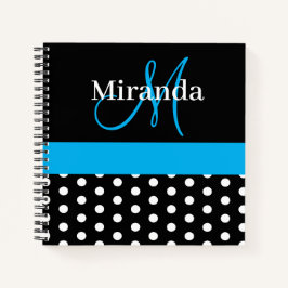 Cuaderno Guiones de monograma azul blanco negro con puntos 