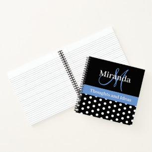 Cuaderno Guiones de monograma azul blanco negro con puntos 