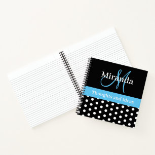 Cuaderno Guiones de monograma azul blanco negro con puntos 