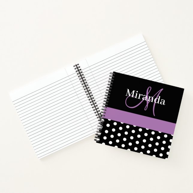 Cuaderno Guiones de monograma morado blanco negro puntos de (Interior)