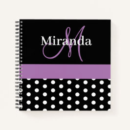 Cuaderno Guiones de monograma morado blanco negro puntos de