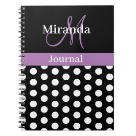Cuaderno Guiones de monograma morado blanco negro puntos de