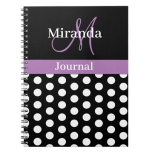 Cuaderno Guiones de monograma morado blanco negro puntos de