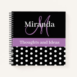 Cuaderno Guiones de monograma morado blanco negro puntos de
