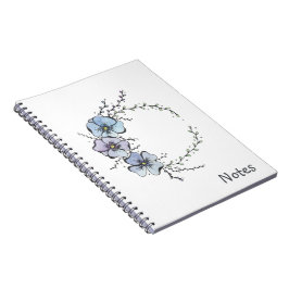 Cuaderno Guirnalda de flores azules tiernas, acuarela y tin