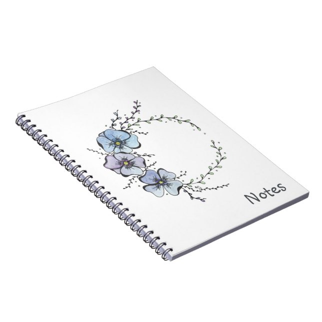 Cuaderno Guirnalda de flores azules tiernas, acuarela y tin (Lado Derecho)