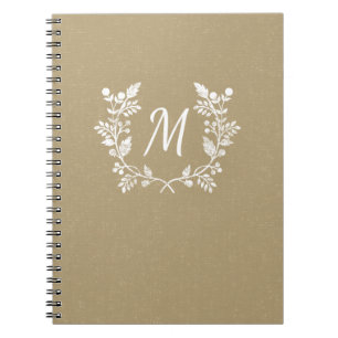 Cuaderno Guirnalda floral blanca beige apenada vintage