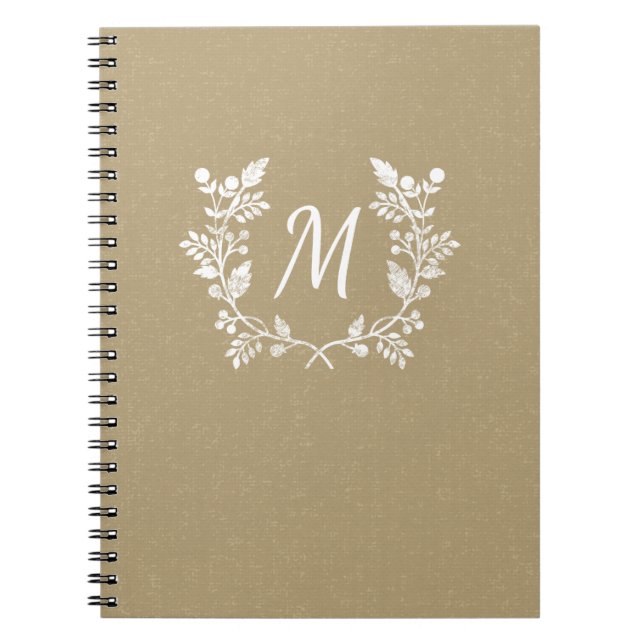 Cuaderno Guirnalda floral blanca beige apenada vintage (Frente)
