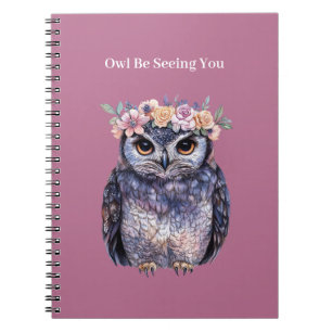 Cuaderno Guirnalda floral de búho púrpura