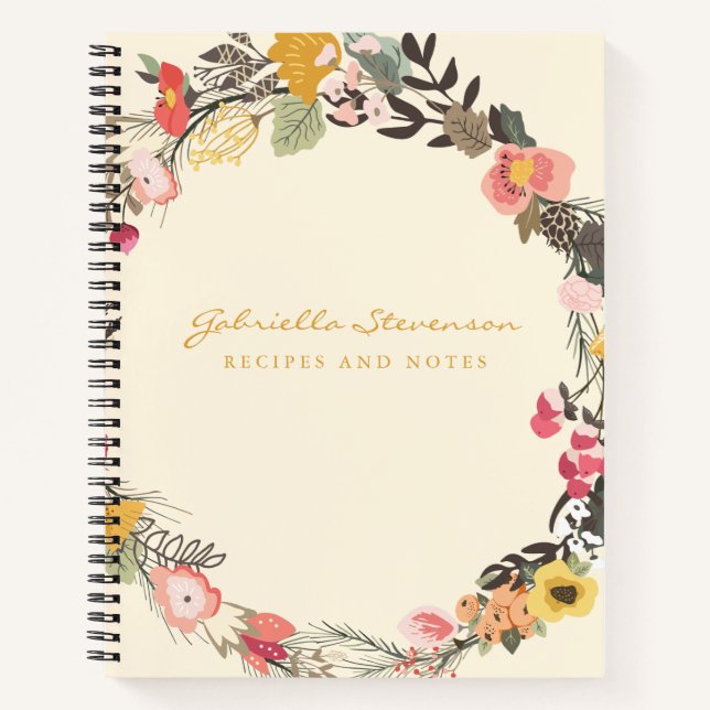 Cuaderno Guirnalda floral de otoño con receta de nombre (Anverso)
