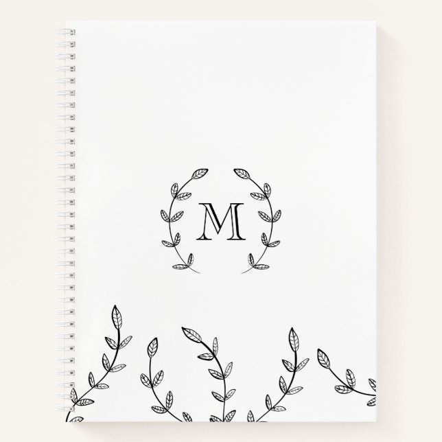 Cuaderno Guirnalda minimalista en blanco y negro - Monogram (Anverso)