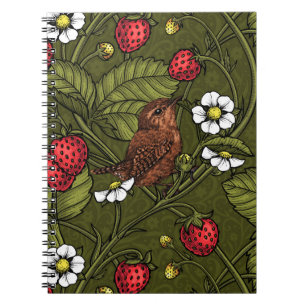 Cuaderno Guirnaldas y fresas en verde oscuro
