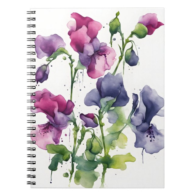 Cuaderno Guisante de olor - Flores de acuarela (Frente)