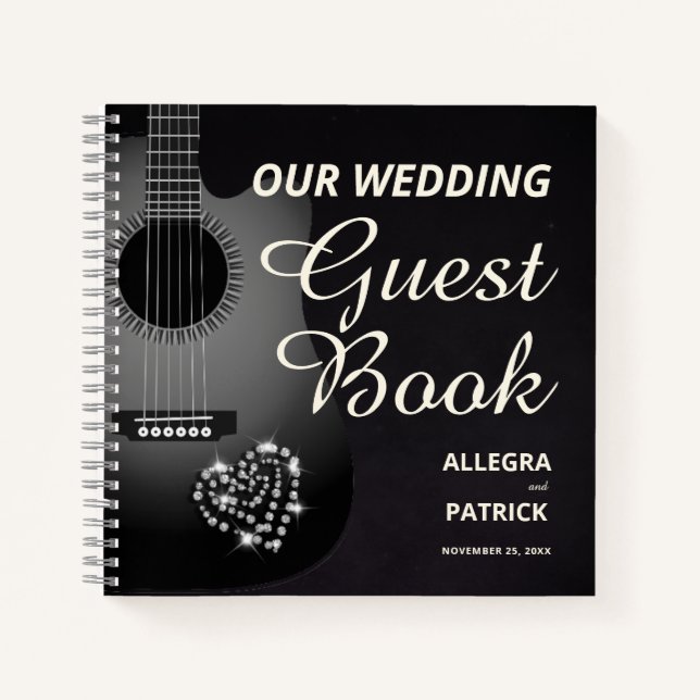 Cuaderno Guitar Diamond Heart Black Photo Boda Guest (Anverso)