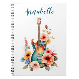 Cuaderno Guitarra Boho con florales en flor