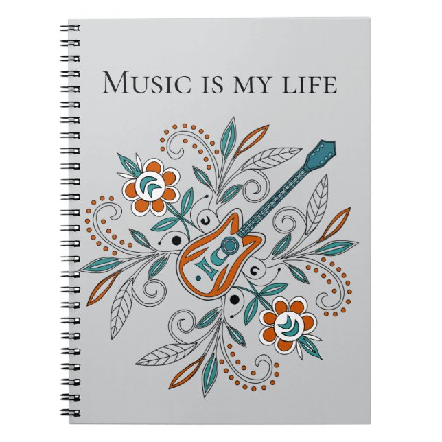 Cuaderno Guitarra Boho Rock’n’Roll con flores (Frente)