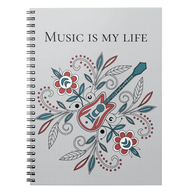Cuaderno Guitarra Boho Rock’n’Roll con flores (Frente)