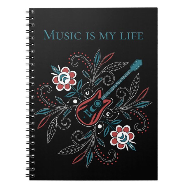 Cuaderno Guitarra Boho Rock’n’Roll con flores (Frente)