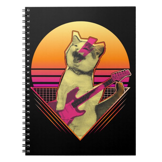 Cuaderno Guitarra eléctrica tocando el vaporwave del gato M (Frente)