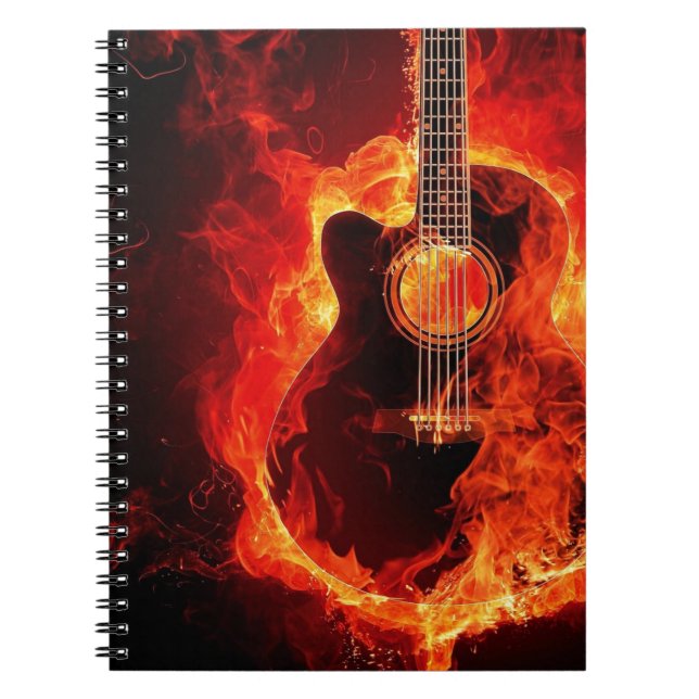 Cuaderno Guitarra en llamas, banda de rock musical Naranja (Frente)