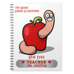 Cuaderno Gusano de agradecimiento del profesor en Apple Aña