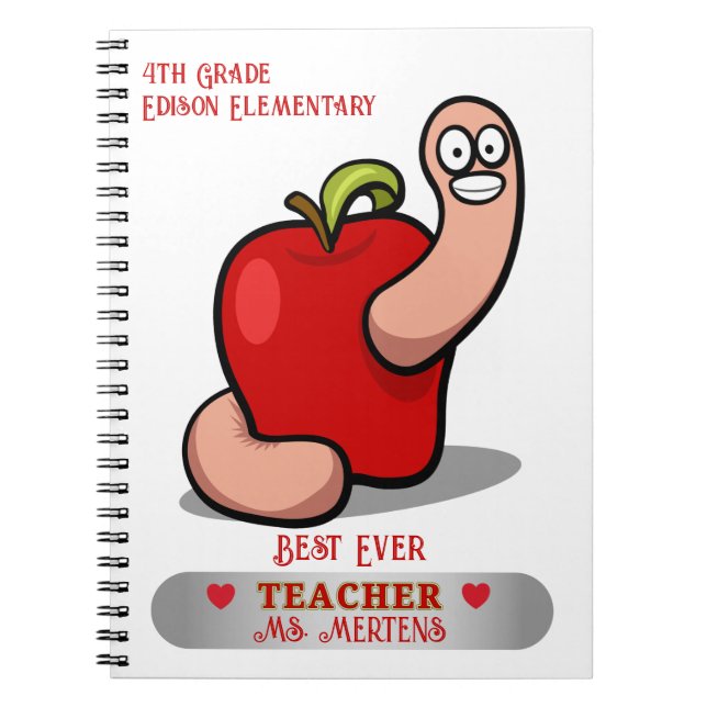 Cuaderno Gusano de agradecimiento del profesor en Apple Aña (Frente)