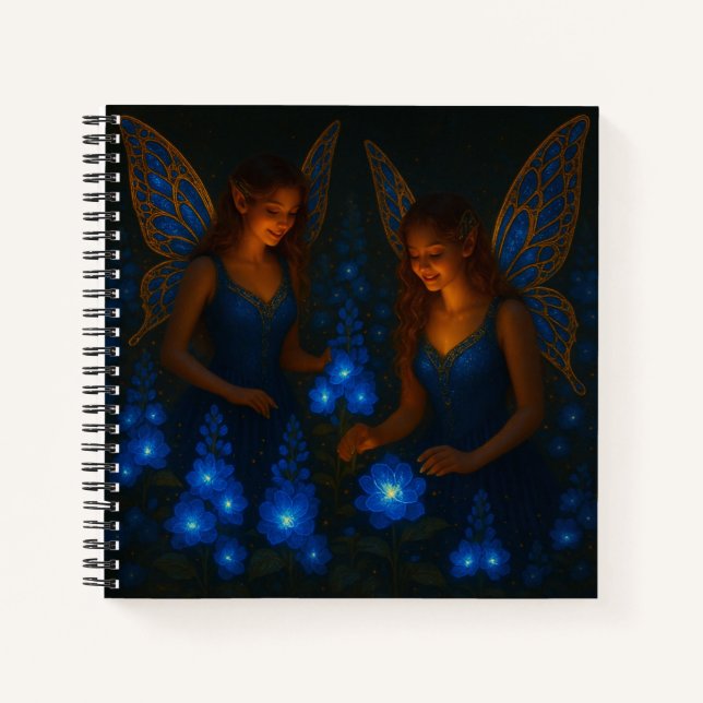 Cuaderno Hada Azul Tranquila Paz Floral Fantasía (Anverso)