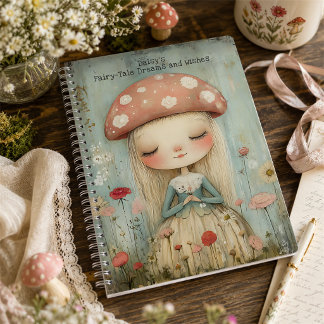 Cuaderno Hada Caprichosa de Hongos en un Prado Floral Perso