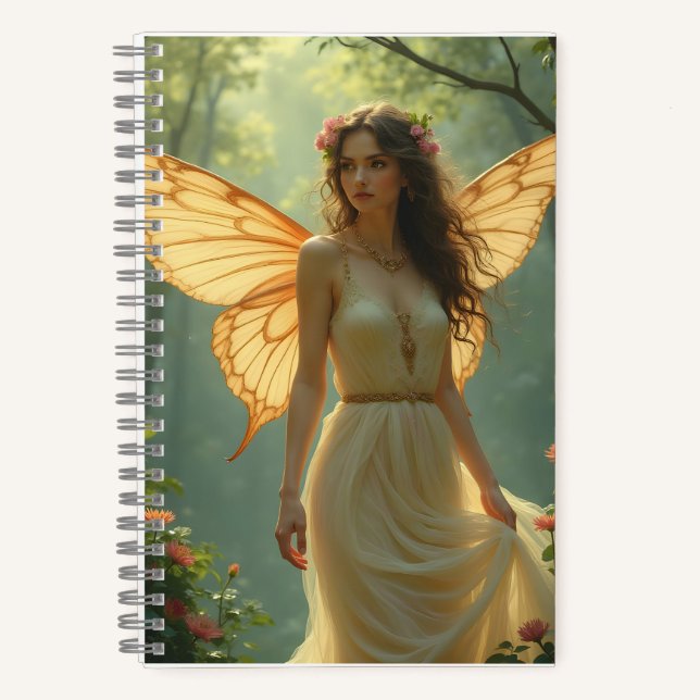 Cuaderno Hada con vestido blanco en el bosque (Anverso)
