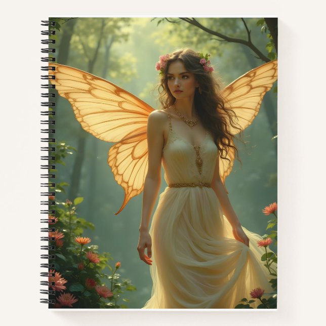Cuaderno Hada con vestido blanco en el bosque (Anverso)