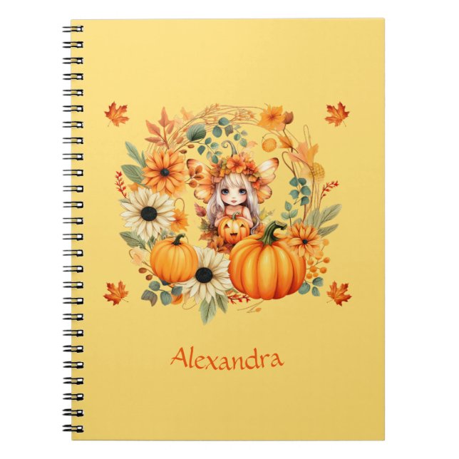 Cuaderno Hada de calabaza suave en la guirnalda otoñal (Frente)
