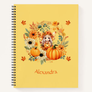 Cuaderno Hada de calabaza suave en la guirnalda otoñal