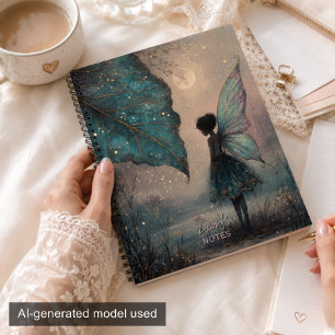 Cuaderno Hada de hoja encantada bajo la luz de la luna acua