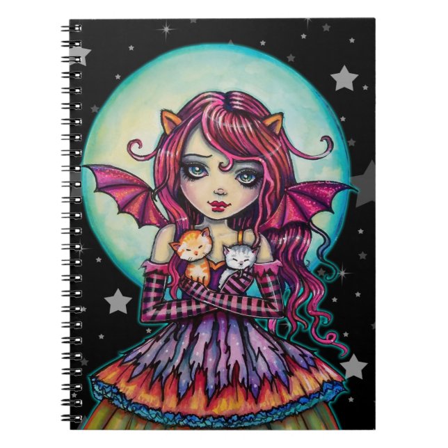 Cuaderno Hada de vampiros de Halloween con dos gatos (Frente)