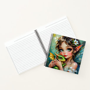 Cuaderno Hada Elfa Bonita y Dragón Personalizados